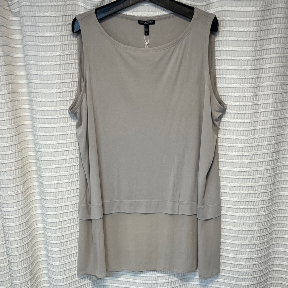 Eileen Fisher Taupe Silk Blocking Layered Tank Top - Picture 3 of 6